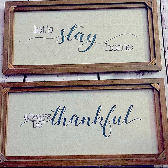 NWT canvas and wood signs set of 2 cream and earthy beautiful green & black font - Picture 2 of 11